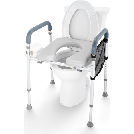 Toilettensitzerhöhung mit 7-facher Höhenverstellung und gepolstertem Aluminiumrahmen, 490 bis 640 mm, für Standardtoiletten (1/5)
