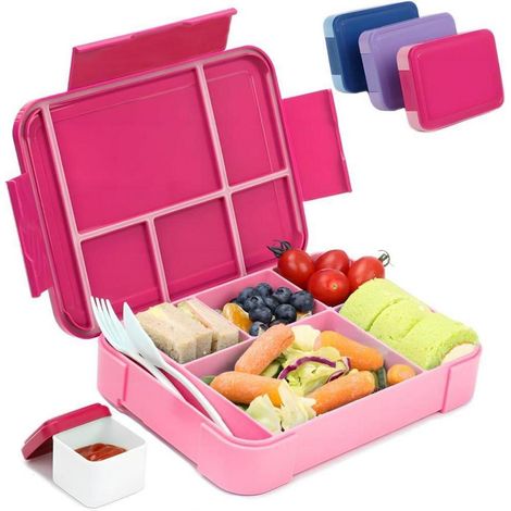 Bugucat Brotdose Kinder Lunchbox Bento Box 1330ML Auslaufsicher 6 Fächer Rosa (1/5)