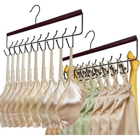 2 Pack Wooden Hangers, 40 Hooks, Large Capacity Closet Organizer for Belt, Bra, Tie, Scarf and Tank Top, Space Saving Stand (1/5)