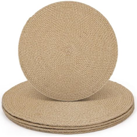 Lot de 4 sets de table ronds tressés naturels, antidérapants, résistants à la chaleur, 33 cm. (1/5)