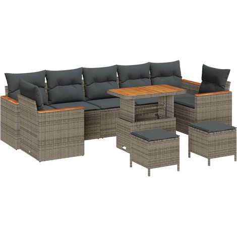 Maison Exclusive - Set Divano da Giardino 10 pcs Grigio polyrattan