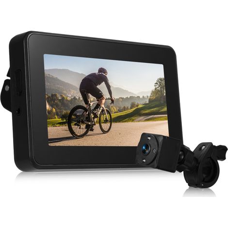 Espejo retrovisor para manillar de bicicleta, cámara de marcha atrás recargable de 1080p con pantalla a color de 4,3", visión nocturna gran angular de 150°, soporte ajustable de 360°, compatible con b (1/5)