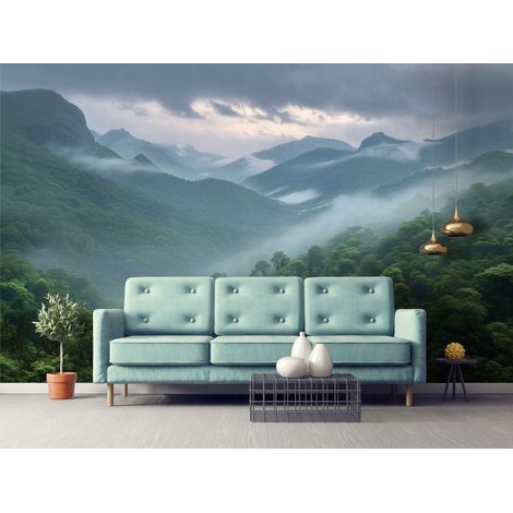 Fototapete Wald Berge Nebel Natur, für Wohnzimmer und Schlafzimmer, 150 x 105 cm – Komplettset inkl. Kleister & Anleitung (1/5)