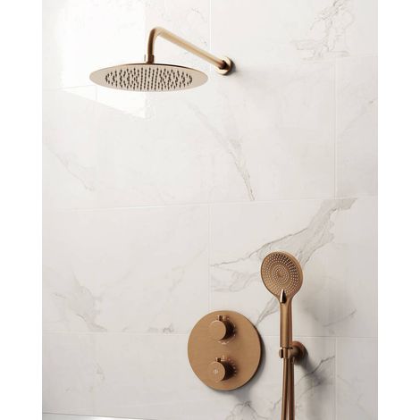 Conj. Empotr. Termostático Round Cobre + Rociador Pared - GME