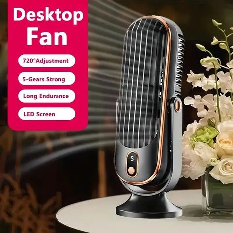 Ventilateur USB portable (noir) 5 vitesses de ventilation, rotation à 720°, fonctionnement silencieux et rafraîchissant, favorise la circulation de l'air (1/5)