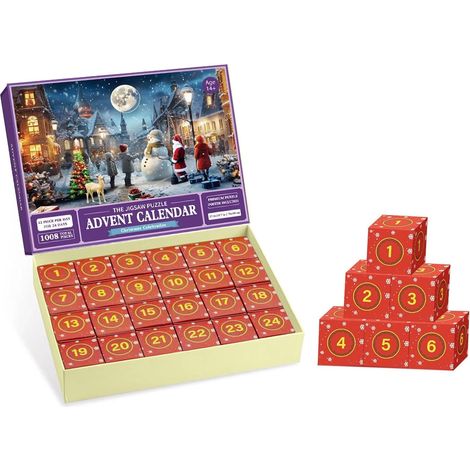 Calendario dell'Avvento per bambini e adulti, 24 scatole puzzle natalizie, calendario del conto alla rovescia, divertente regalo di Natale, puzzle di Babbo Natale da 1008 pezzi per decorazione