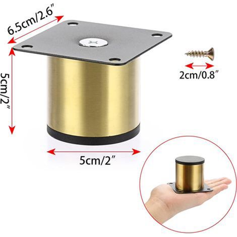 Ensemble de 4 pieds de meubles en acier inoxydable - 5 cm (couleur dorée) pour chaises, tables, armoires, bureaux et canapés  pieds de meubles avec vis - montage facile - ronds (1/5)