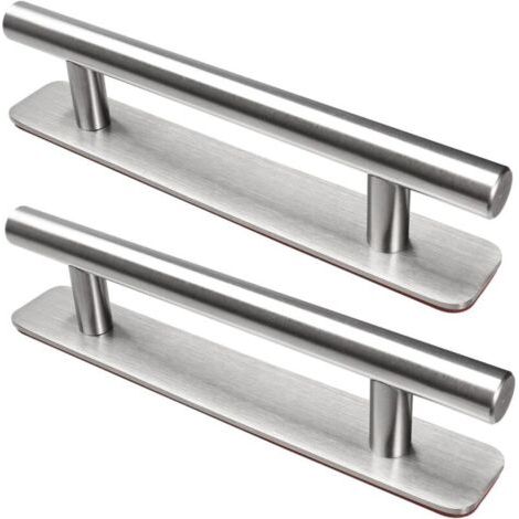 Poignée de Meuble Autocollante, 2 Pièces Poignées de Porte en Acier Inoxydable, 150mm Poignées pour Placards Cuisine Porte Commode Armoire, Argent (1/4)