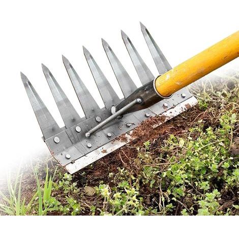 7 Dent Râteau De Désherbage en Acier Au Carbone, Rateau Jardin, Outillage De Jardin Râteau, Détachable Râteau De Jardin en Métal Très Résistant Double Face pour Backyard Farm Farm (1/5)