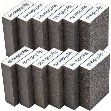 12pcs Éponge de ponçage, Cales à poncer kit Polissage Grain 60/80/100/120/180/220 spécifications lavables et réutilisables (1/5)