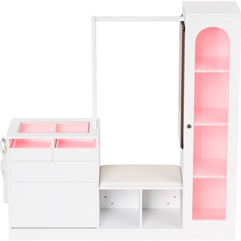 Mueble recibidor 6 en 1 con espejo giratorio, zapatero abatible y luz LED blanca HOMVRA (1/5)