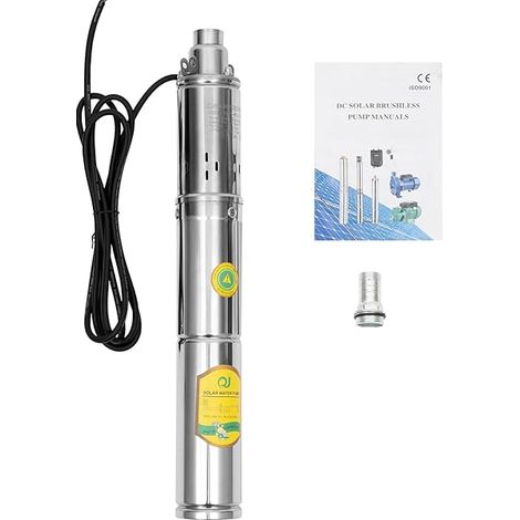 Pompe solaire immergée DC 24 V 370 W - Boîtier acier inoxydable - Refoulement max. 65 m - Débit 2 m³/h - Fontaine, irrigation (1/5)
