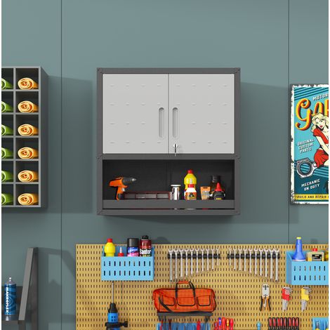 Armoire murale en métal 75x77x30 cm grise, avec serrure, pour garage, rangement sécurisé – MEUBLIV (1/5)