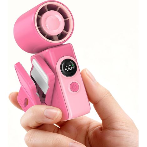 Tragbarer Handventilator, Mini-Drehventilator mit USB-Anschluss, digitale LED-Anzeige, 4 Geschwindigkeitsstufen, 13500 U/min, 2400-mAh-Akku für Reisen, Make-up, Büro, Outdoor, Sommer (Intensives Pink) (1/4)