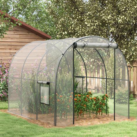 Serre de Jardin Tunnel 6 m² 3L x 2l x 2H m châssis Tubulaire renforcé Porte zippée 2 fenêtres enroulables - transparent