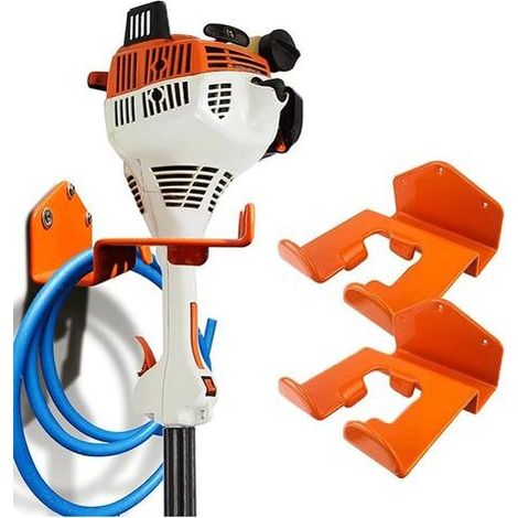 Lot de 2 supports muraux pour débroussailleuse,soutien à la débroussailleuse murale,outils électriques, tronçonneuses, échelles, tondeuses à gazon Orange (1/5)