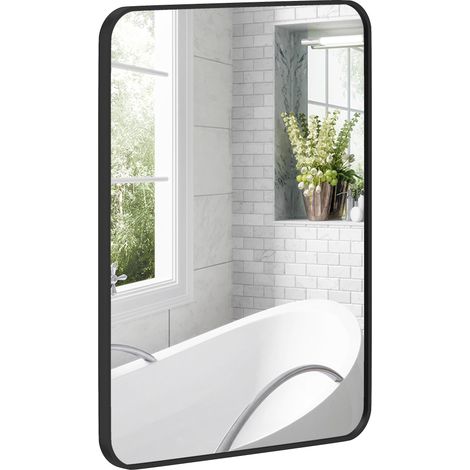 Miroir de salle de bain rectangulaire avec cadre en métal, miroir décoratif pour chambre, salle à manger ou entrée, 60 x 80 cm, noir (1/5)