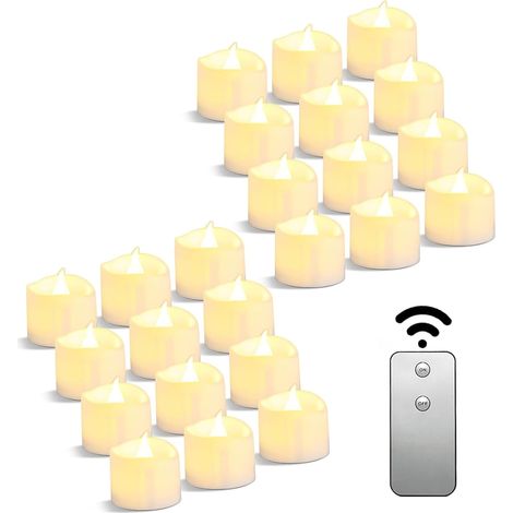 Photophore LED Flamme, Lot de 24 Bougies 3,8 x 3,8 cm, Télécommandées et sur Piles, Effet Flamme pour Mariage, Halloween, Noël et Table de Fête Familiale (1/5)