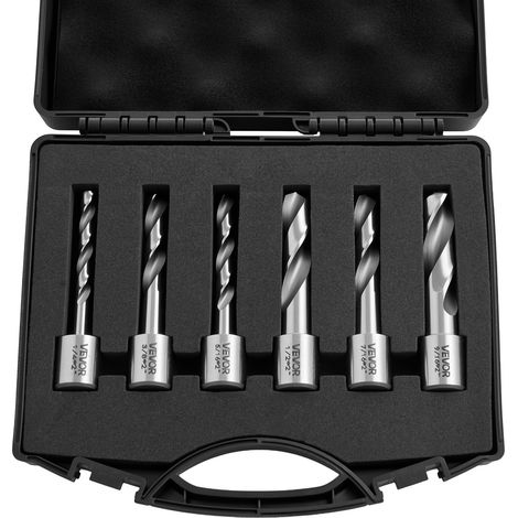 VEVOR HSS-Kernbohrer Weldon-Schaft 6-tlg. Magnetbohrer 6,35–14,28 mm Schnittdurchmesser, 6 Bohrer im Kunststoffkoffer, 50,8 mm Schnitttiefe, Ideal für Magnetbohrmaschinen, Stahl, Aluminium, Kupfer (1/5)