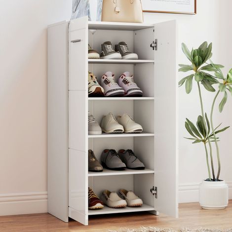 Armario zapatero blanco brillo con estantes regulables, 55 x 36 x 108 cm, REDOM (1/5)
