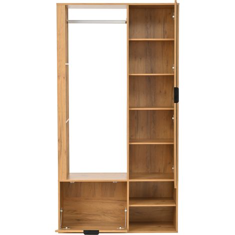 Armadio da ingresso con specchio e appendiabiti 100 x 33 x 190 cm colore legno naturale (1/5)