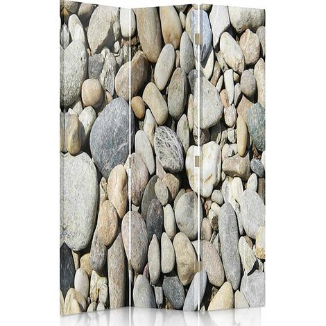 Paravent Décoratif Zen Galets pour Ambiance Apaisante - 110 x 180 cm - 1 face déco, 1 face noir