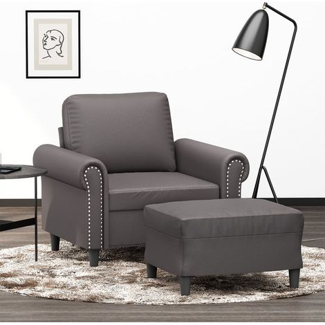 Sessel mit Hocker Grau 60 cm Kunstleder