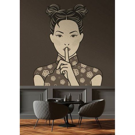 Papier peint panoramique japonais beige et gris Tapisserie panoramique design pour chamnbre Papier peint panoramique pour bureau (1/3)