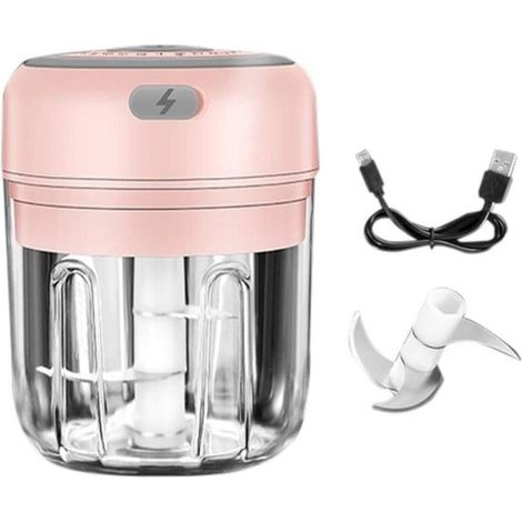 Elektrischer Mini-Zerkleinerer – Gemüse- und Küchenmaschine – Zutaten schnell zerkleinern – Ein-Knopf-Bedienung – 250 ml Fassungsvermögen – Rosa (1/5)