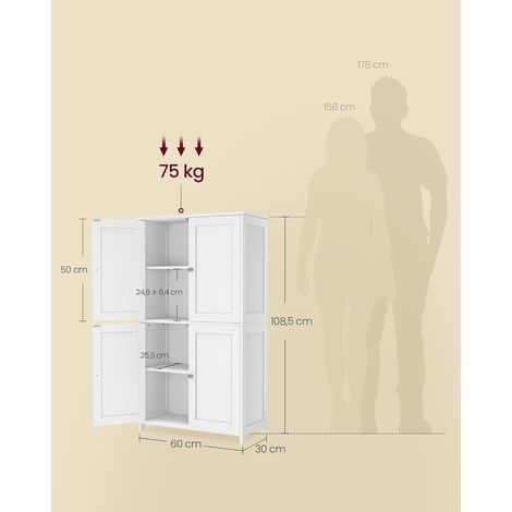VASAGLE Meuble de Salle de Bain Blanc Nuage BBC311W01, Armoire d'Angle avec Porte et Étagères, Étagères Réglables