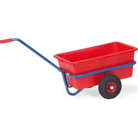 Fetra Handwagen mit roter Kunststoffmulde und Polyurethanbereifung 632x332mm