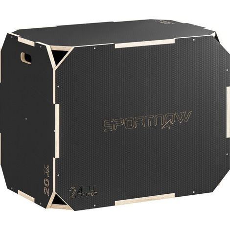 Box pliométrique 76x61x51 cm en bois noir, 3 hauteurs, poignées, pour home fitness – MEUBLIV (1/5)