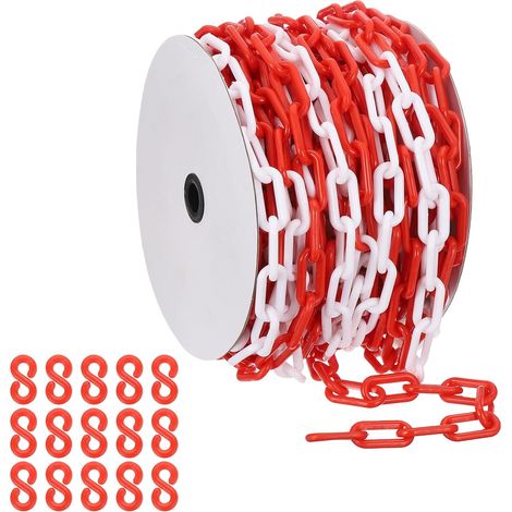 Chaîne plastique rouge/blanc, 115 pieds 8mm Chaîne sécurité Barrière plastique granchaîne longue pour le contrôle foule, parking, portail, concert, décoration chantier construction (1/5)