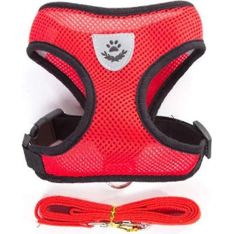 harnais et laisse respirants en maille pour petits chiens et chats (chihuahua, carlin, bouledogue, chat) (L (4-6 kg), rouge) (1/5)