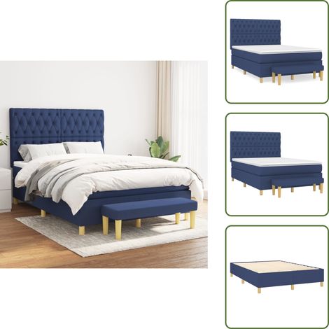 Materasso morbido - vidaXL Giroletto a Molle con Materasso Blu 140x200 cm in Tessuto - Letto con coprimaterasso