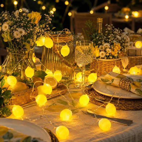 Guirlande lumineuse citron - 3 m - 20 LED - Guirlande lumineuse citron vert - Lumière décorative pour terrasse, salon, bar, fête, mariage, jardin, décoration de Noël, intérieur et extérieur (1/5)