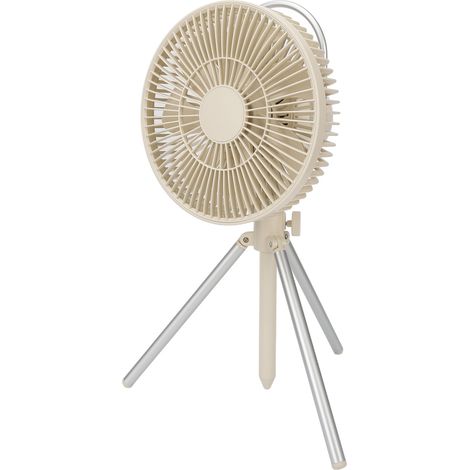 Ventilateur de camping trépied USB avec batterie rechargeable 10 000 mAh et veilleuse intégrée (beige)