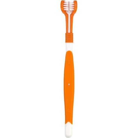 Brosse À Dents Pour Animaux - 3 Têtes - Manche Ergonomique En Plastique - Poils En Nylon Souples - Convient Chien Et Chat - 1 Pièce (1/5)