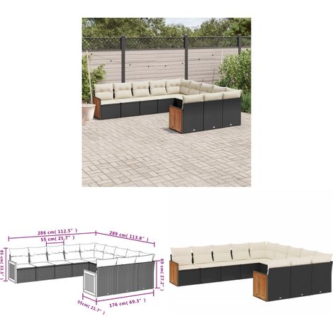 11-tlg. Garten-Sofagarnitur mit Kissen Schwarz Poly Rattan - Gartensorte - Gartenmöbelset - PE-Rattan Möbel - Outdoor Lounge Set - Balkonmöbel - Home & Living (1/3)