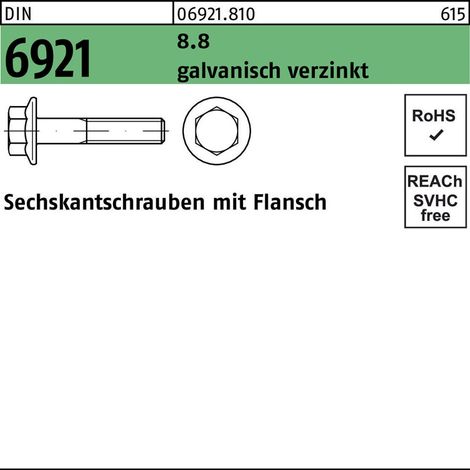 DIN 6921 Sechskant-Flanschschraube M6x20 Stahl 8.8 galvanisch verzinkt 500 Stk (1/2)