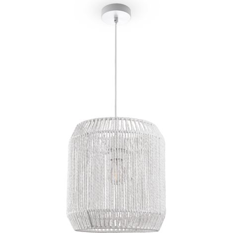 Paco Home Lámpara De Suspensión Mesa Comedor Colgante Lámpara E27 Papel Boho Ratán Lámpara colgante - Blanco, Blanco (Ø28cm)