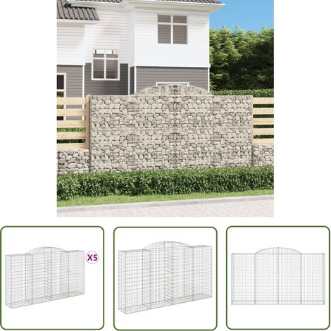 The Living Store Gabionen mit Hochbogen 5 Stk. 300x50x160/180cm Verzinktes Eisen - Gabionen - Gartenzaun - Gartendeko - Staketenzaun - Gartengestaltung (1/5)