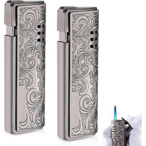 Lot de 2 briquets tempête à flamme jet gaz, rechargeables, coupe-vent, briquet pour camping (vendu sans butane) (1/5)