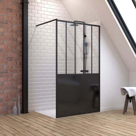 Set Parete doccia 120x200 cm nero opaco + PIATTO DOCCIA PIASTRELLABILE 80x120 CM RITAGLIABILE