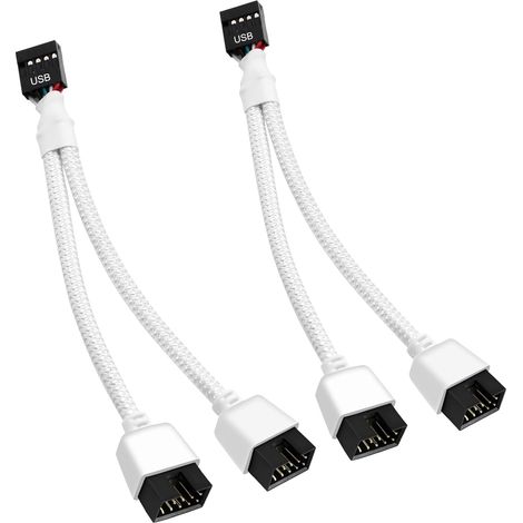 Cable de extensión USB 2.0 dual de 9 pines (2 unidades), conector de 9 pines, trenzado de nailon, para placa base de ordenador (blanco) (1/5)