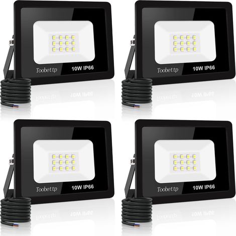 4PCS Projecteur LED Extérieur, 10W Spot LED Exterieur 1000LM Super Lumineux 6500K Blanc Froid Éclairage de Sécurité Extérieur IP66 Imperméable pour Garage Jardin Terrasse Parking