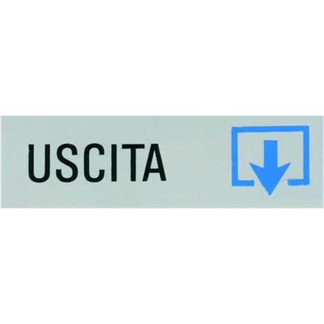 Targhetta adesiva uscita - freccia in giù - 15x5 cm - segnaletica - 10 pz