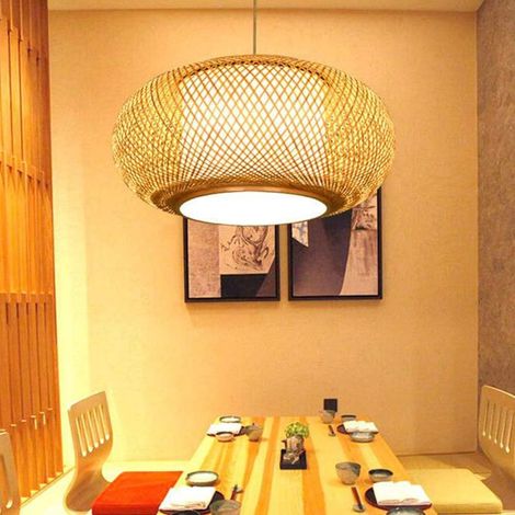 ZOLGINAH Lámpara colgante de araña de mimbre de bambú natural tejida a mano Retro E27 Lámpara colgante de altura ajustable Vintage Loft Luces colgantes Restaurante Iluminación Sala de estar,40CM (1/5)