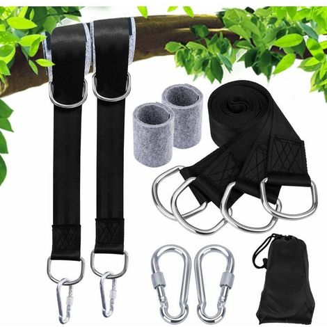 Sangles de hamac, sangles de balançoire d'arbre, sangles avec mousqueton, crochets et coussins en métal, suspensions pour balançoires, hamacs ou sièges suspendus - jusqu'à 2200 lb (1/5)