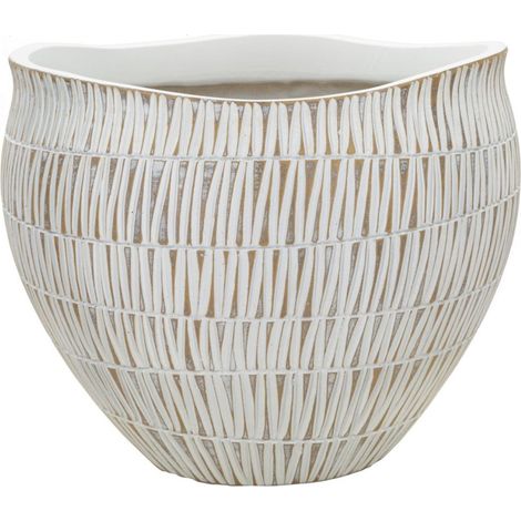 Cache-Pot Déco en Résine "Stiky" 30cm Or & Blanc